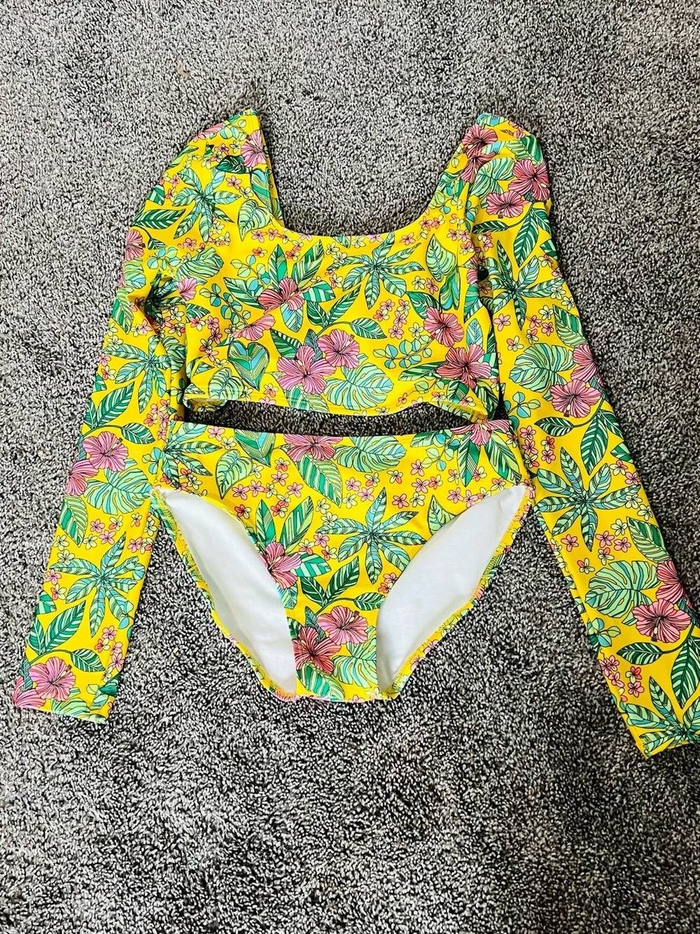 art class Yellow Floral Long-Sleeve Two-Piece Swim Set with Pink & Green Print